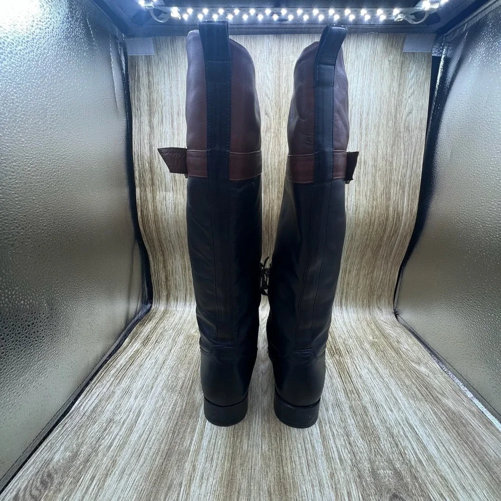 Johnston & Murphy Riding Boots Women's 8.5 M Black Brown Leather Two Tone Buckle